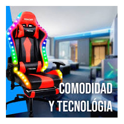 Silla Gamer VTRACER Led RED Apoyabrazos 2D Reclinable + Apoya Pies